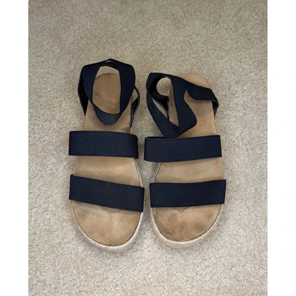 Time and Tru Black Elastic Strap Espadrille Platform Sandals Women's Size 8